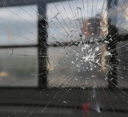 Broken Window Highlighting the Damage